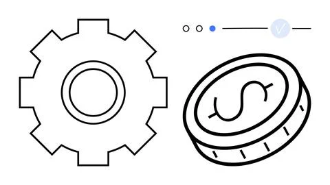 Gear and coin representing concepts of finance, work, and technical operation Stock Illustration