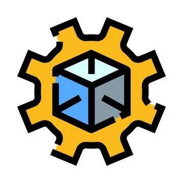 Gear and cube illustrating engineering process and development 스톡 일러스트