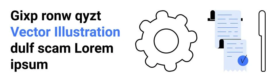 Gear and Documents with Pen for Technical Documentation and Workflow Processe Stock Illustration