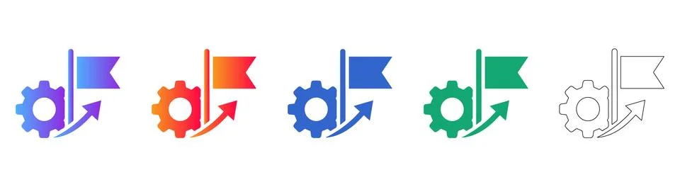 Gear and Flag Progress Icon Set Stockillustratie