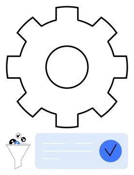 Gear and Funnel with Completion Check Mark Illustrating Process Efficiency .. Stock Illustration