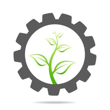 Gear and leaf logo combination. Mechanic and eco symbol or icon Stock Illustration