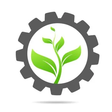 Gear and leaf logo combination. Mechanic and eco symbol or icon Stock Illustration