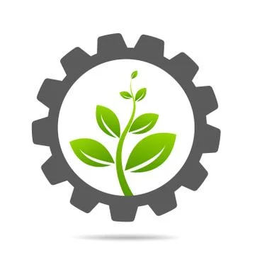 Gear and leaf logo combination. Mechanic and eco symbol or icon Stock Illustration