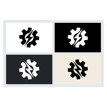 Gear and Lightning Bolt Vector Logo Set Stock Illustration