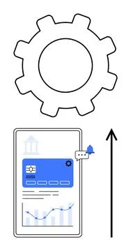 Gear and Tablet Symbolizing Technology and Data Growth with Upward Progress.. Illustrazione stock