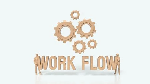 The Gear and work flow text for Business concept 3d rendering. Stockfoto's