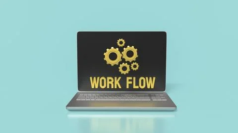 The Gear and work flow text for Business concept 3d rendering. Stockfoto's