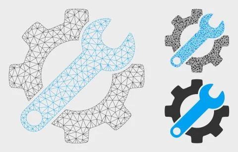 Gear and Wrench Options Vector Mesh Wire Frame Model and Triangle Mosaic Icon Illustrazione stock