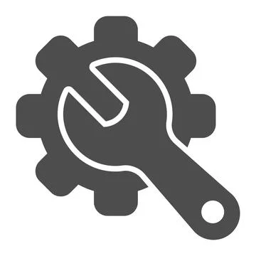Gear and wrench solid icon, Car parts concept, Service sign on white background 스톡 일러스트