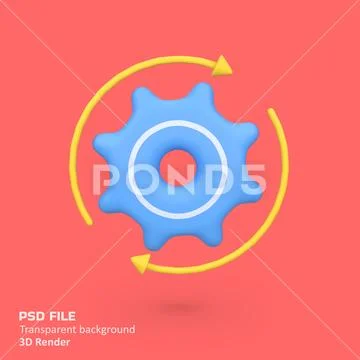 Gear with Arrow Circle isolated 3d render icon illustration PSD Template