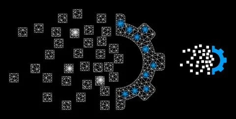 Gear Assembling Icon - Wire Frame Mesh with Constellation Nodes Illustrazione stock
