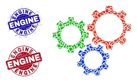 Gear Box Mosaic of Shards with Engine Scratched Stamps Illustrazione stock