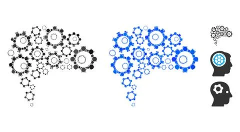 Gear Brain Composition Icon of Spheric Items Stock Illustration