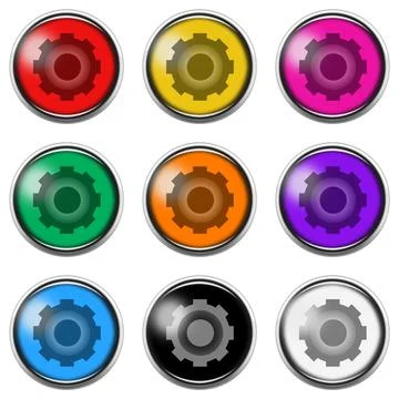 Gear button icon set isolated on white with clipping path 3d illustration Stock Illustration