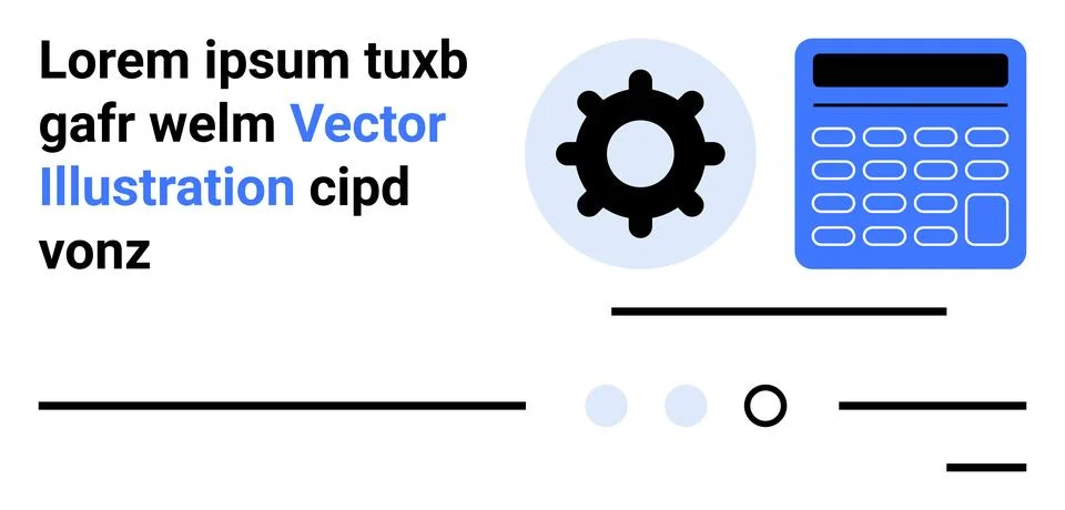 Gear, calculator, text elements, and abstract UI features in a minimalistic d Stock Illustration