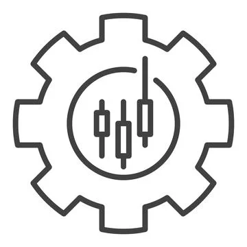 Gear with candlestick pattern vector trading settings thin line icon or symbo Stock Illustration