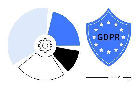 Gear in center of multicolored pie chart and blue shield with GDPR. Ideal for Stockillustratie