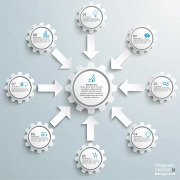 Gear centre 8 arrows gears Stock Illustration