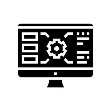Gear characteristics on computer screen glyph icon vector illustration Illustrazione stock