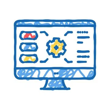 Gear characteristics on computer screen icon doodle illustration 스톡 일러스트
