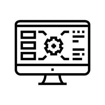 Gear characteristics on computer screen line icon vector illustration Stock Illustration