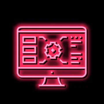 Gear characteristics on computer screen neon glow icon illustration Stock Illustration