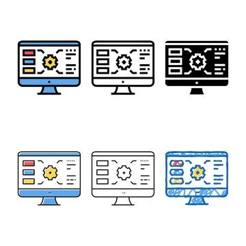 Gear characteristics concepts on computer screen color icon vector Illustrazione stock