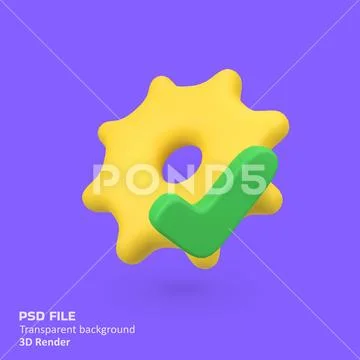 Gear with check mark isolated 3d render icon illustration PSD Template