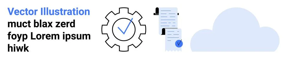Gear with check mark, stacked documents with a pen and checklist, and cloud.  库存插图