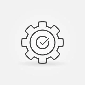 Gear with check mark vector icon in thin line style Stock Illustration