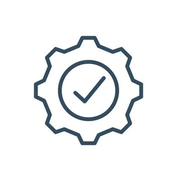 Gear with check mark vector icon in thin line style Stock Illustration
