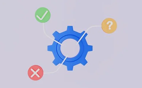 Gear check question cross mark sign correct configuration setting Stockillustratie