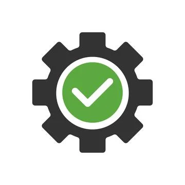 Gear with checkmark icon design on white background. Vector illustration. Stock Illustration