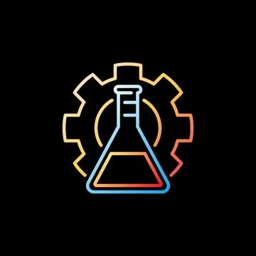 Gear with Chemistry Flask vector concept colorful line icon or sign Stock Illustration