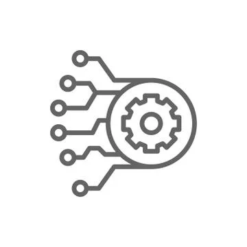 Gear with circuit board, artificial intelligence line icon. イラスト素材