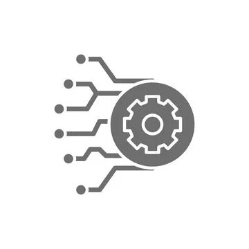 Gear with circuit board, artificial intelligence grey icon. 库存插图