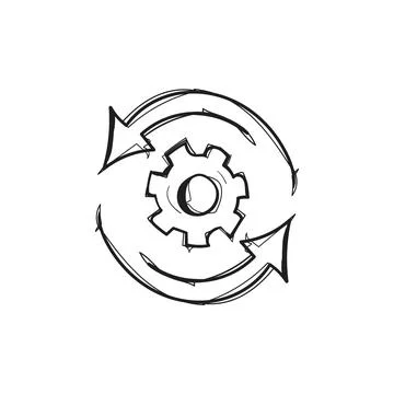 Gear with Circular Refresh Arrows Hand Drawn Doodle Vector イラスト素材