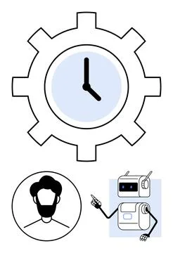 Gear, Clock, Human Avatar, and Robot Integration of Technology, Time Manage.. Stock Illustration