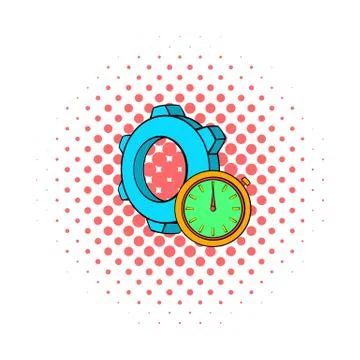 Gear with a clock icon, comics style Stock Illustration