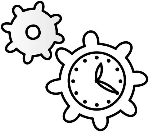 Gear with clock as symbol of time management, software or maintenance 스톡 일러스트