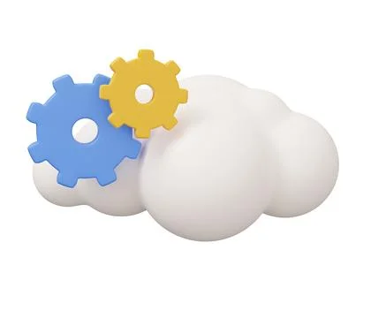 Gear cloud 3d render. Minimal 3d render illustration isolated on white back.. Stock Illustration