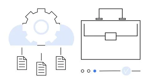 Gear cloud syncing documents to enhance workflow, briefcase representing busi Stock Illustration