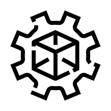 Gear cog and cube icon for development process Ilustración de archivo