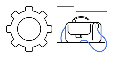 Gear cog next to a briefcase symbolizing engineering and business synergy. Id Illustrazione stock