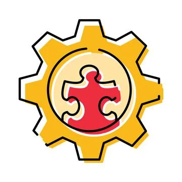 Gear cog wheel fitting puzzle piece solution Illustrazione stock