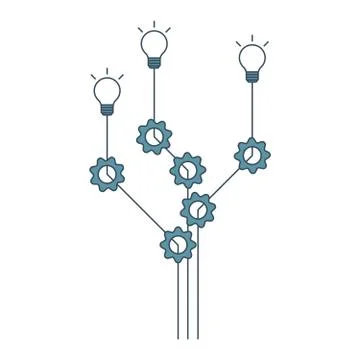 Gear cogs and bulbs demonstrate business process. 스톡 일러스트