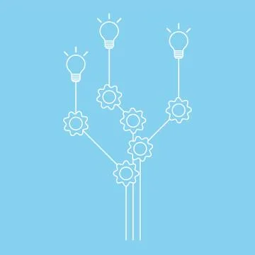 Gear cogs and bulbs demonstrate business process. 库存插图