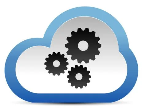 Gear, cogwheel composition in cloud. Maintance, development. Cloud technology 스톡 일러스트