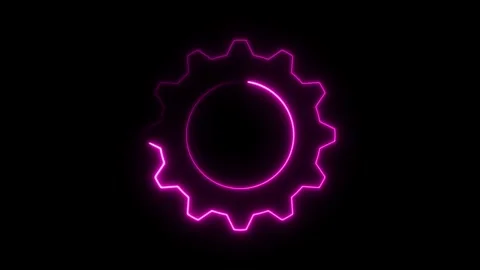 Gear, cogwheel neon frame pink purple. Looped line motion animation. Stock Footage 310094948